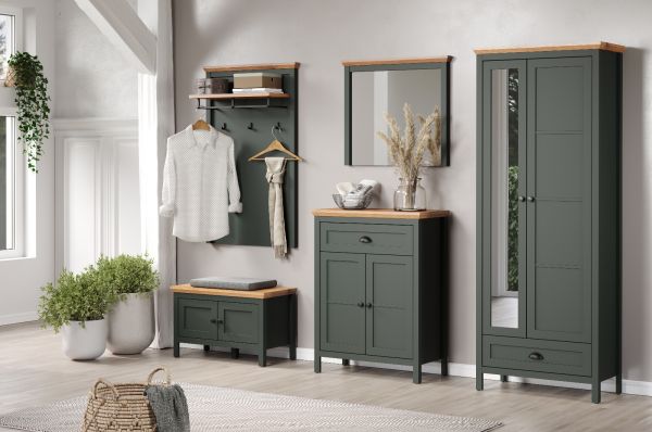 Garderobe Sitzbank Meadow in gr�n und Evoke Eiche Landhaus Garderobenbank und Schuhschrank 77 x 48 cm