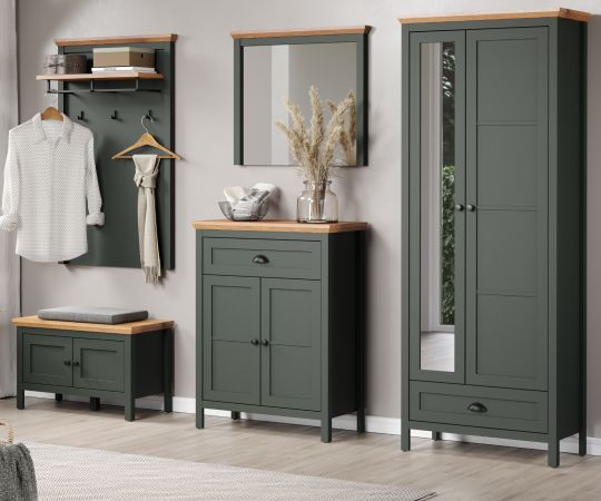 Garderobe Set 5-teilig Meadow in gr�n und Evoke Eiche Landhaus Garderobenkombination 261 x 198 cm