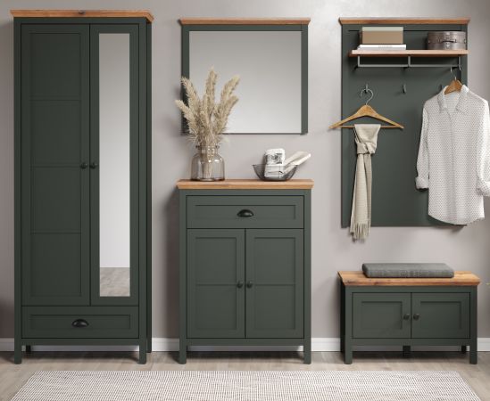 Garderobe Set 5-teilig Meadow in gr�n und Evoke Eiche Landhaus Garderobenkombination 261 x 198 cm
