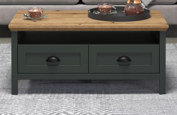 Couchtisch Meadow in gr�n und Evoke Eiche Landhaus Beistelltisch 101 x 60 cm