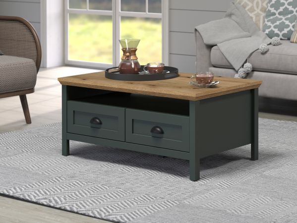 Couchtisch Meadow in gr�n und Evoke Eiche Landhaus Beistelltisch 101 x 60 cm