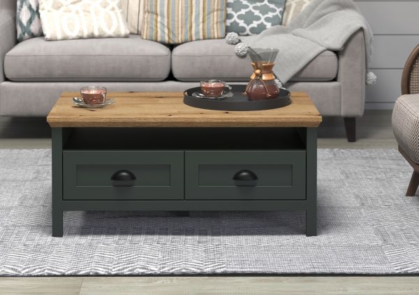 Couchtisch Meadow in gr�n und Evoke Eiche Landhaus Beistelltisch 101 x 60 cm