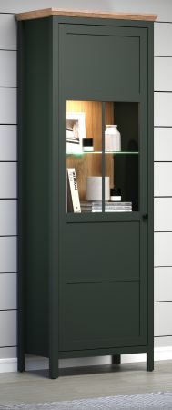 Vitrine Meadow in gr�n und Evoke Eiche Landhaus Vitrinenschrank inklusive LED Beleuchtung 69 x 198 cm