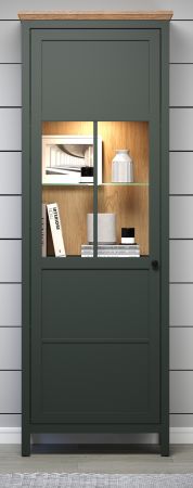 Vitrine Meadow in gr�n und Evoke Eiche Landhaus Vitrinenschrank inklusive LED Beleuchtung 69 x 198 cm