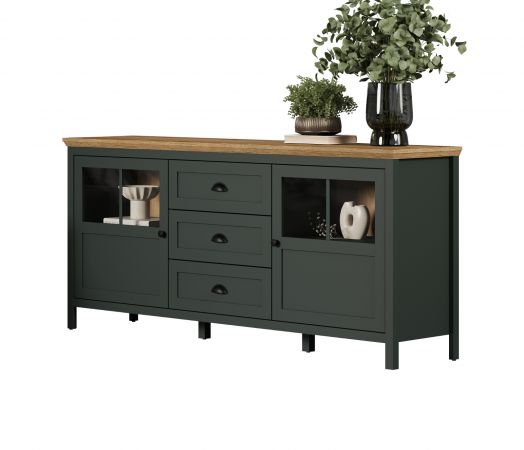Sideboard Meadow in gr�n und Evoke Eiche Landhaus Wohn- und Esszimmer Kommode inklusive LED 185 cm