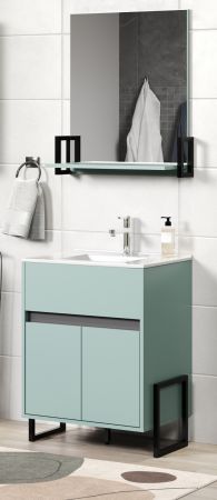 Badezimmer Spiegel Matix in dusk blue und grau Badspiegel 64 x 74 cm
