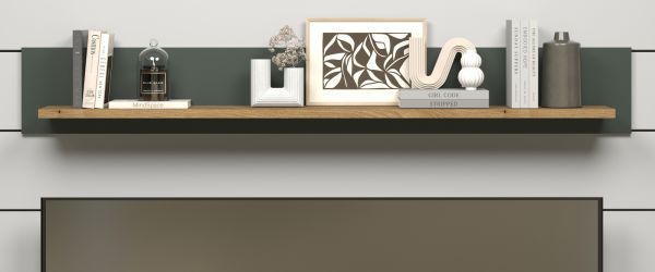 Wandboard Meadow in gr�n und Evoke Eiche Landhaus Wohn- und Esszimmer Wandregal 156 cm
