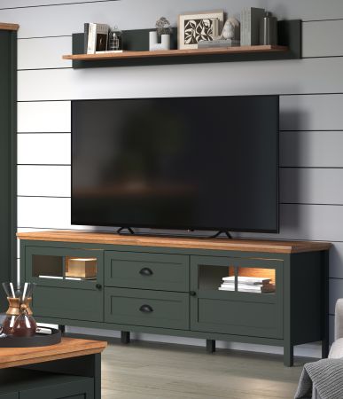 Wandboard Meadow in gr�n und Evoke Eiche Landhaus Wohn- und Esszimmer Wandregal 156 cm