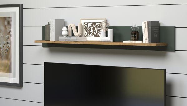 Wandboard Meadow in gr�n und Evoke Eiche Landhaus Wohn- und Esszimmer Wandregal 156 cm