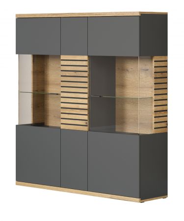 Highboard Norris in grau und Evoke Eiche Wohn- und Esszimmer Vitrine mit Soft-Close 131 x 147 cm