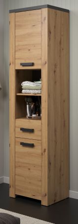 Badezimmer Hochschrank Jorik in Artisan Eiche und Matera grau Badschrank 53 x 196 cm
