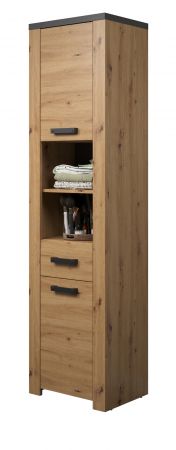 Badezimmer Hochschrank Jorik in Artisan Eiche und Matera grau Badschrank 53 x 196 cm