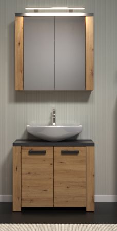 Waschbeckenunterschrank Jorik in Artisan Eiche und Matera grau Badezimmer Unterschrank 79 x 67 cm
