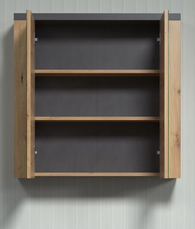 Badezimmer Spiegelschrank Jorik in Artisan Eiche und Grau, Badschrank 2-t�rig 79 x 78 cm