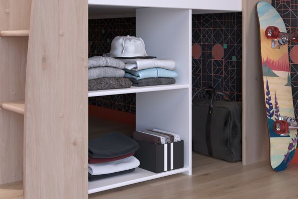 Parisot Hochbett Lucas in wei� und Eiche Kinder- und Jugendzimmer Bett mit Schreibtisch