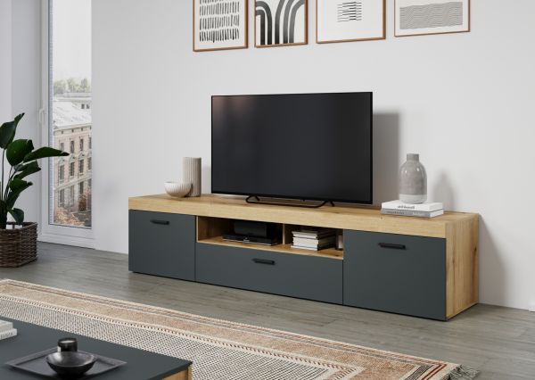 TV-Lowboard Tyler in grau und Evoke Eiche XL TV Unterteil 230 x 52 cm