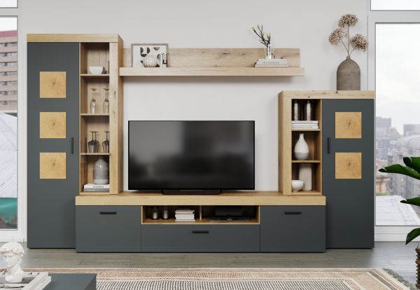 TV-Lowboard Tyler in grau und Evoke Eiche XL TV Unterteil 230 x 52 cm