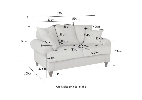 Sofa Adelina in blaugr�n Landhaus Couch 2-Sitzer 170 cm