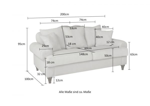 Sofa Adelina in beige Landhaus Couch 3-Sitzer 200 cm