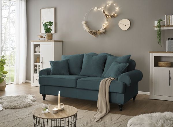 Sofa Adelina in blaugr�n Landhaus Couch 3-Sitzer 200 cm