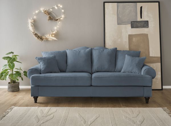 Sofa Adelina in blau Landhaus Couch 3,5-Sitzer 230 cm