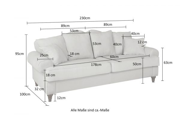 Sofa Adelina in blau Landhaus Couch 3,5-Sitzer 230 cm