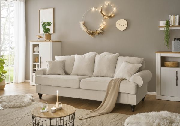 Sofa Adelina in beige Landhaus Couch 3,5-Sitzer 230 cm