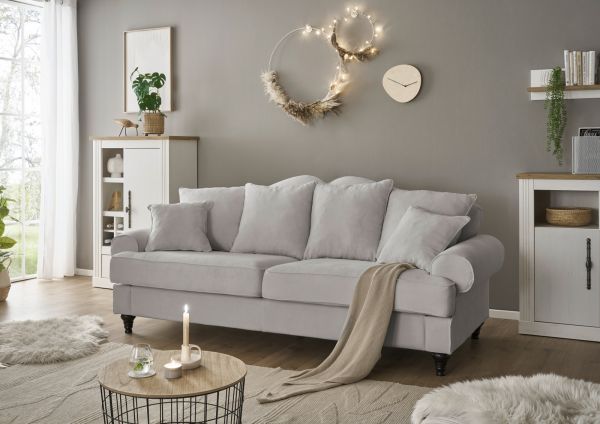 Sofa Adelina in hellgrau Landhaus Couch 3,5-Sitzer 230 cm