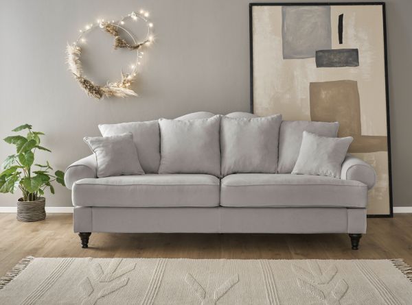 Sofa Adelina in hellgrau Landhaus Couch 3,5-Sitzer 230 cm