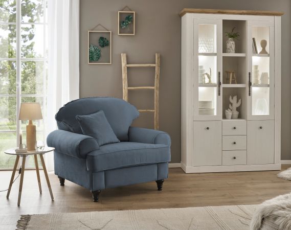 Sessel Adelina in blau Landhaus Loungesessel 110 cm