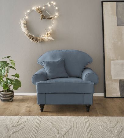 Sessel Adelina in blau Landhaus Loungesessel 110 cm