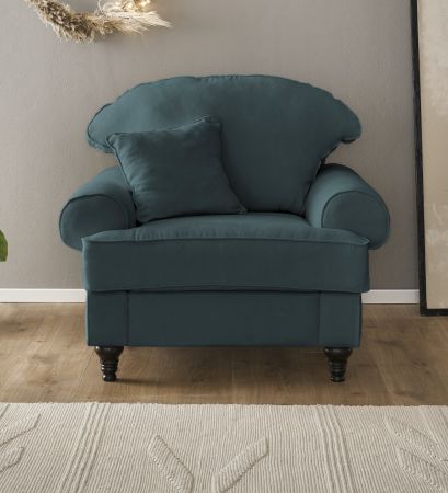 Sessel Adelina in blaugr�n Landhaus Loungesessel 110 cm