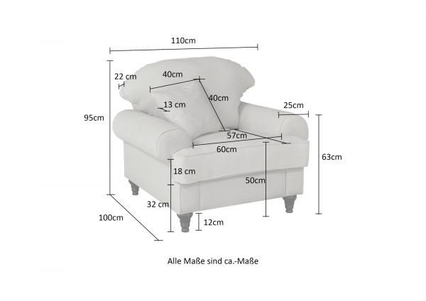 Sessel Adelina in blaugr�n Landhaus Loungesessel 110 cm
