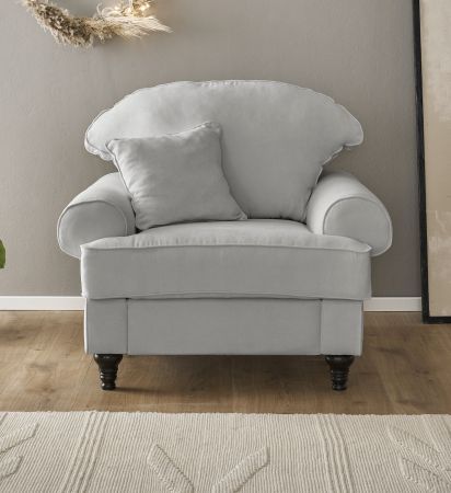 Sessel Adelina in hellgrau Landhaus Loungesessel 110 cm