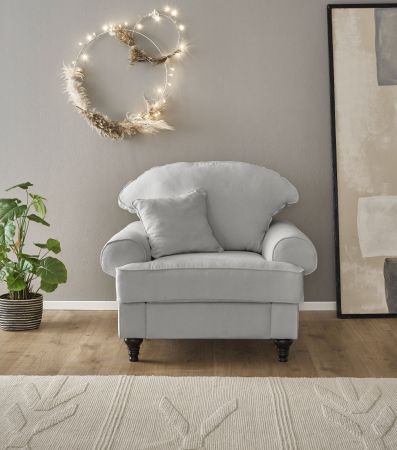 Sessel Adelina in hellgrau Landhaus Loungesessel 110 cm
