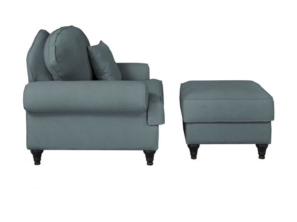 Sessel Set Adelina in grau Landhaus Loungesessel inklusive Hocker