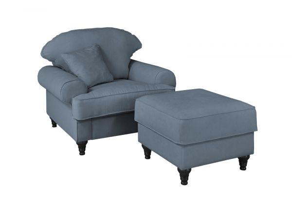 Sessel Set Adelina in blau Landhaus Loungesessel inklusive Hocker
