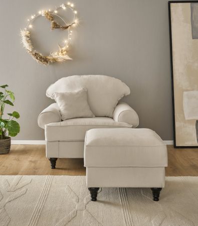 Sessel Set Adelina in beige Landhaus Loungesessel inklusive Hocker