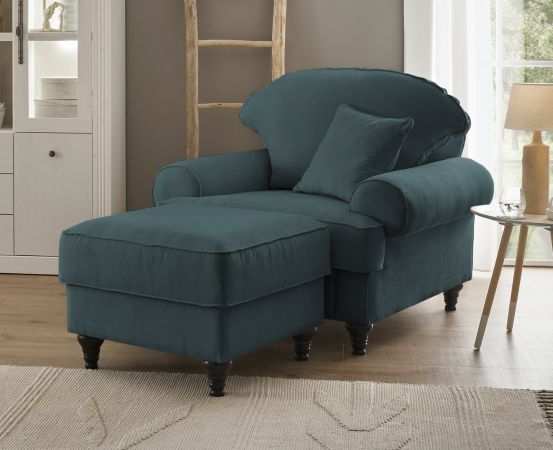 Sessel Set Adelina in blaugr�n Landhaus Loungesessel inklusive Hocker