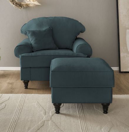 Sessel Set Adelina in blaugr�n Landhaus Loungesessel inklusive Hocker