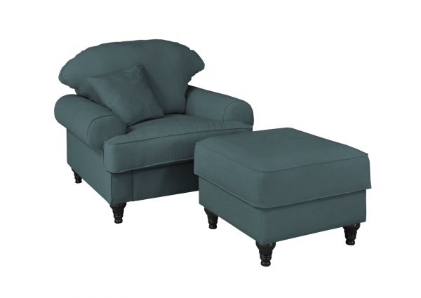Sessel Set Adelina in blaugr�n Landhaus Loungesessel inklusive Hocker