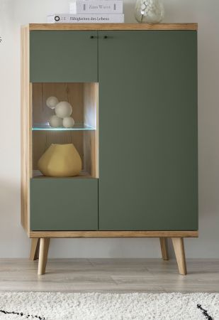 Highboard Juna in Salbei und Evoke Eiche Vitrine skandinavisch 90 x 134 cm