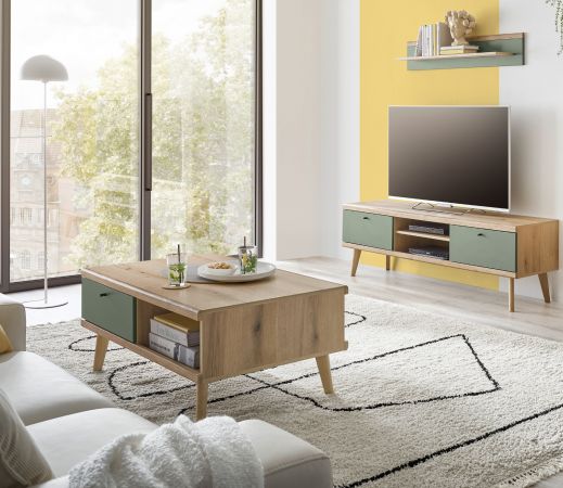 Couchtisch Juna in Salbei und Evoke Eiche Beistelltisch skandinavisch 107 x 67 cm