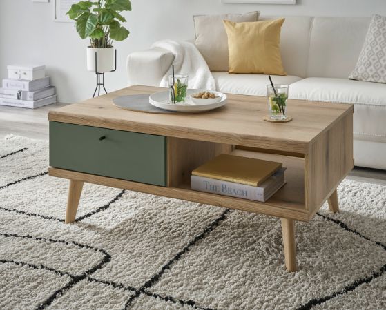 Couchtisch Juna in Salbei und Evoke Eiche Beistelltisch skandinavisch 107 x 67 cm