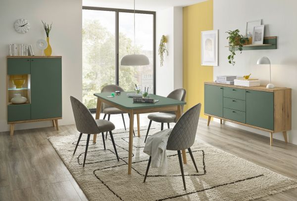 Esstisch Juna in Salbei und Evoke Eiche K�chentisch skandinavisch ausziehbar 140 / 180 x 80 cm