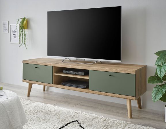 TV-Lowboard Juna in Salbei und Evoke Eiche TV Unterteil skandinavisch 160 x 50 cm