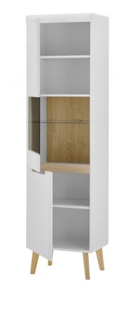 Vitrine Isgard in wei� matt und Scandi Eiche Vitrinenschrank skandinavisch 53 x 197 cm