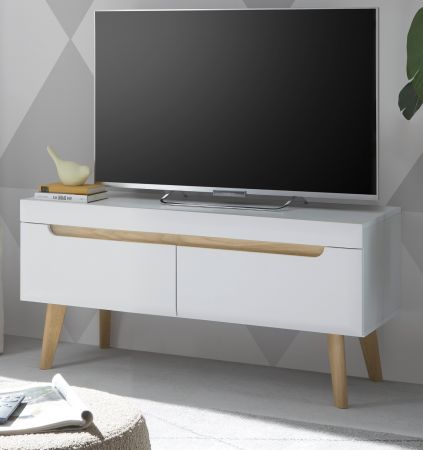 TV-Lowboard Isgard in wei� matt und Scandi Eiche TV Unterteil skandinavisch 107 x 50 cm