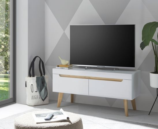 TV-Lowboard Isgard in wei� matt und Scandi Eiche TV Unterteil skandinavisch 107 x 50 cm