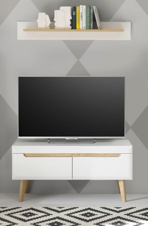 TV-Lowboard Isgard in wei� matt und Scandi Eiche TV Unterteil skandinavisch 107 x 50 cm